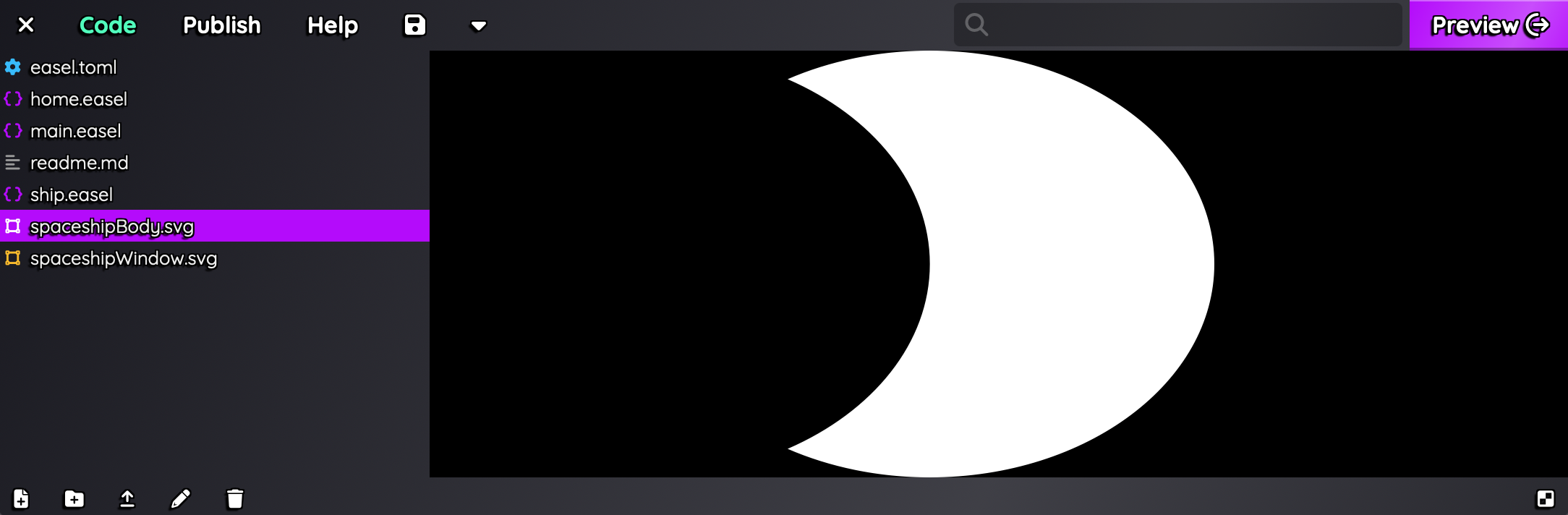 Easel Game Editor with spaceshipBody.svg