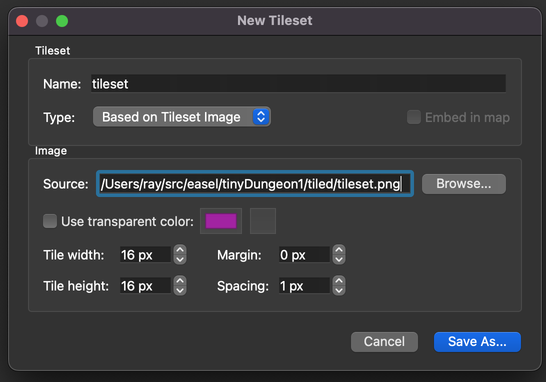 New Tileset Dialog